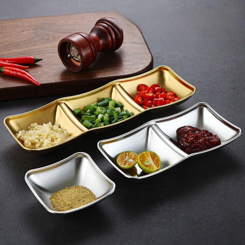 304 Stainless Steel Seasoning Dish Hot Pot Dipping Bowl Soy Sauce Barbecue Sushi Vinegar Plate Condiment Tray Kitchen Tableware