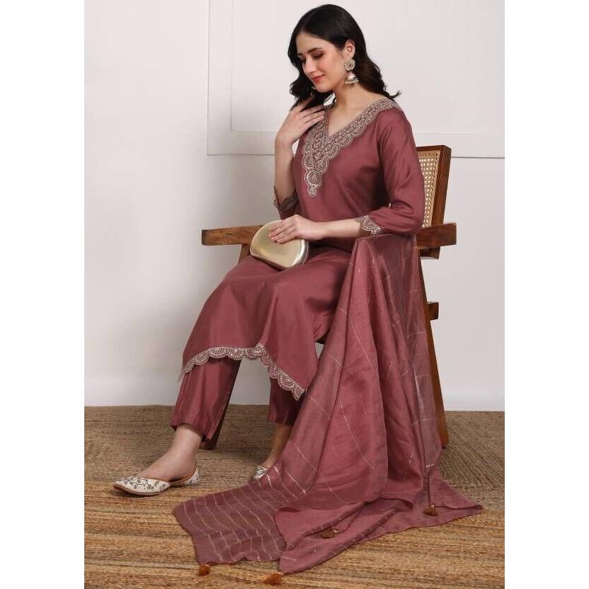 Indian Party Wear Kurta Pant Dupatta Set Women Pure Silk Salwar Kameez Kurti VF-20157