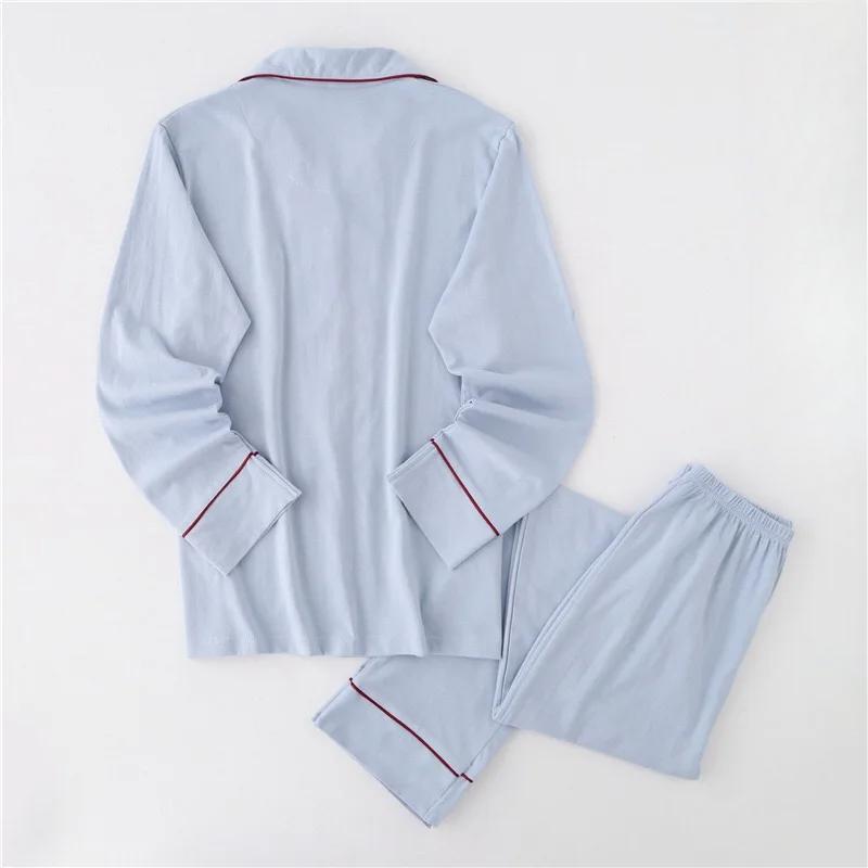 Lässiges Paar Einfarbig 100% Baumwolle Pyjama-Sets Herren Herbst Pijamas Langarm Nachtwäsche Herren Pijamas Japanische Pyjamas für Herren