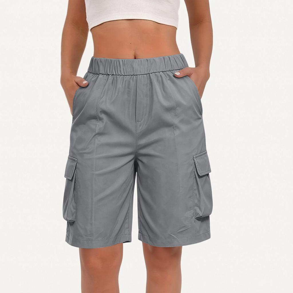 Damen High Waist Lockere Cargo-Shorts mit Taschen Weiter Bein Outdoor Wandershorts Lässige Leichte Unterteile für den Sommer