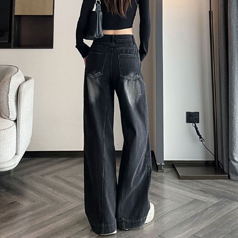 Design Blugi pentru Femei Mop-moving Nou Mărimi Mari Pantaloni cu Talie Înaltă Largi Drepți cu Picior Larg