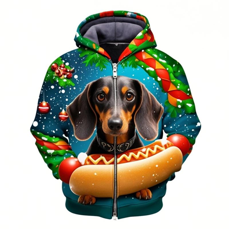Dog Dachshund 3d Printed Zip Hoodie Sweatshirts For Men Women Kid Clothes Cute Zip-up Hoodies Christmas Spring  Autumn Coat