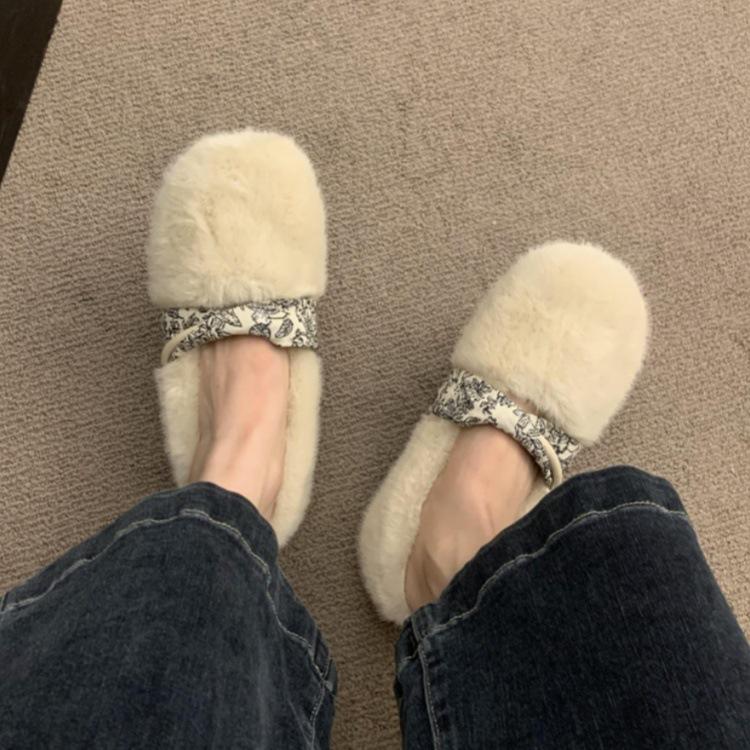 

[Fanfuna] Плюшевые туфли на плоской подошве из норки для женской верхней одежды 2025 осень и зима новые теплые модели на одной педали 40