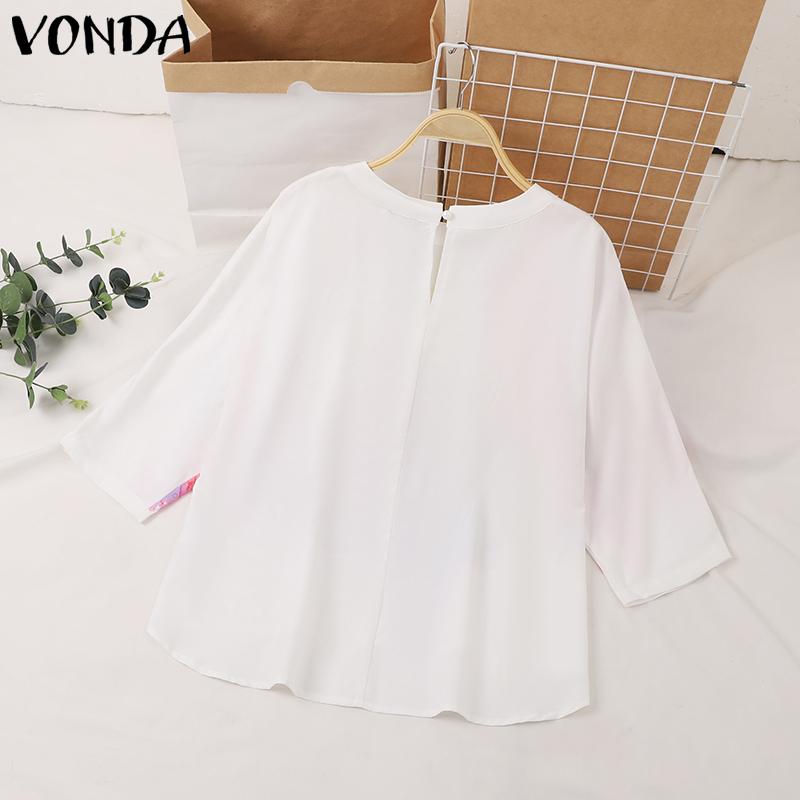 VONDA Women Fashion Round Neck 3/4 Sleeves Floral Print Blouses