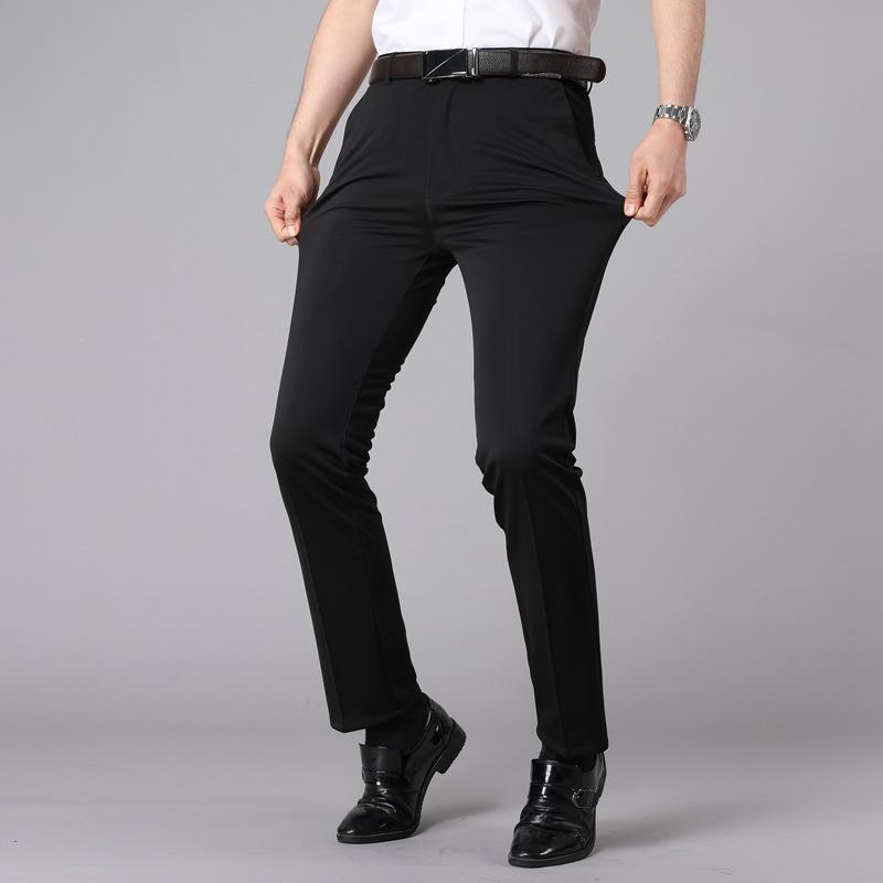 Men's Slim Fit Straight Leg Business Casual Pants - Summer Thin, Elastic, Good Drape Suit Trousers