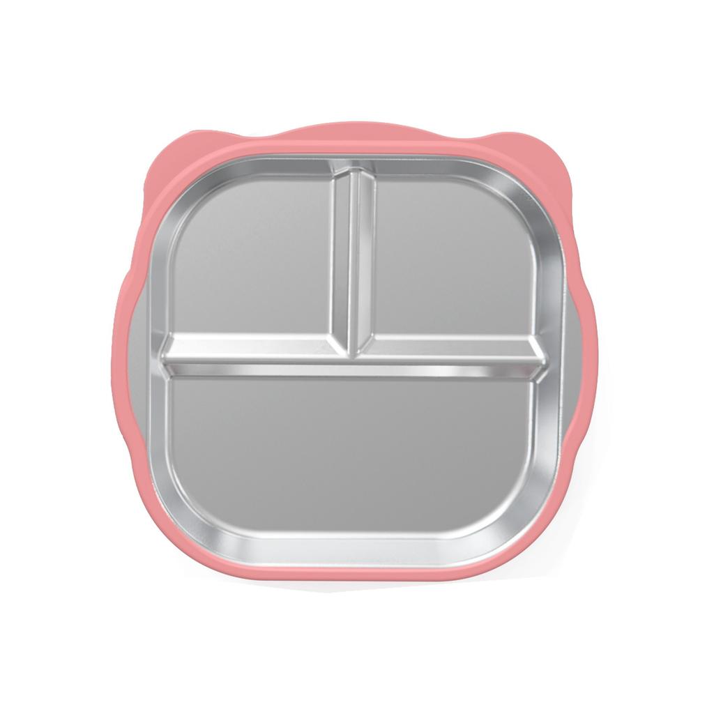 New Stainless Steel Baby Feeding Plate, Food Grade Silicone Suction Divided Plate, -Fall Heat Resistant Kids Dinner Plate