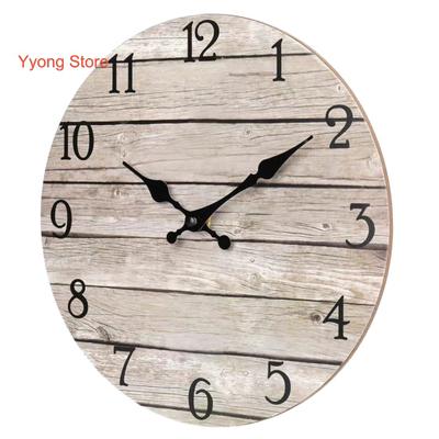 10 Inch Rustic Wooden Wall Clock Easy Installation Battery Operated Round Easy To Read Silent No Ticking Clock Kitchen Living Room Bathroom Decoration