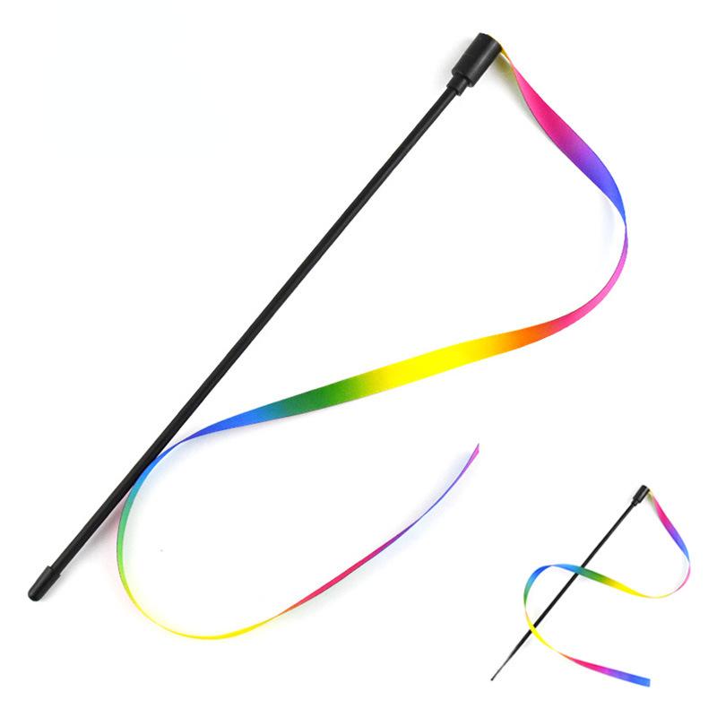 Pet Interactive Toy Double-sided Rainbow Ribbon Funny Cat Stick Toys Pet Cat Teaser Toys Supplies