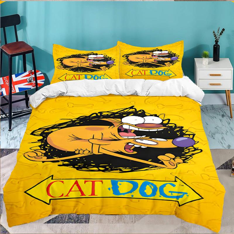 Cat Dog Adventure 3pcs Bedding Set,Including 1pc Duvet Cover And 2pcs Pillowcases Perfect Gift for Christmas,Ideal for Bedroom, Dormitory