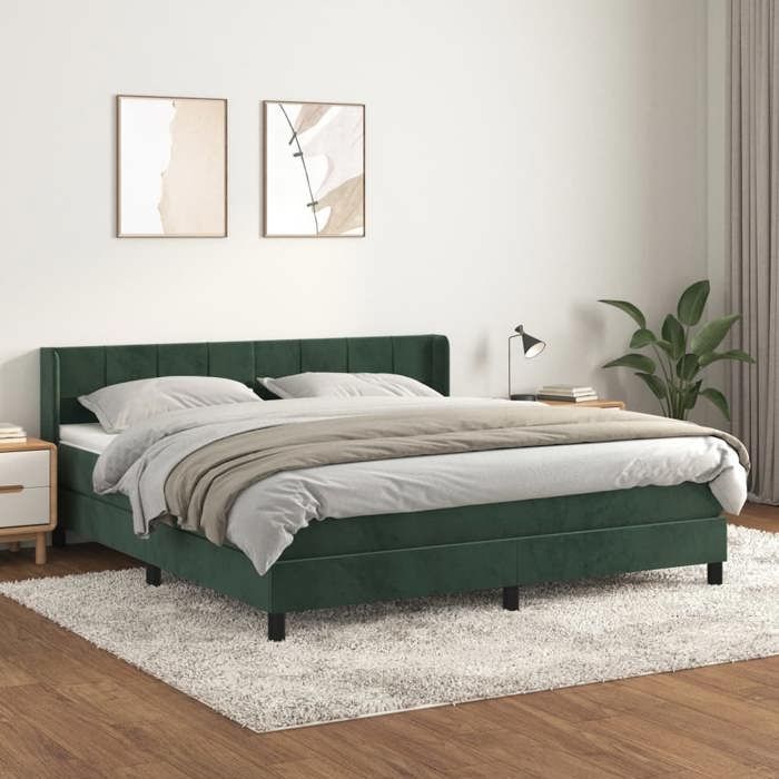 3130970 vidaXL Divan Bed and Mattress Dark Green 160x200cm Velvet
