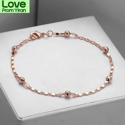 Wrist Bracelet 2Mm Marina Stick Bead 585 Rose Gold Tone Chain Link Bracelets Graceful Women Sleek Simple Jewelry Present Present 20CmElegant Bracelets