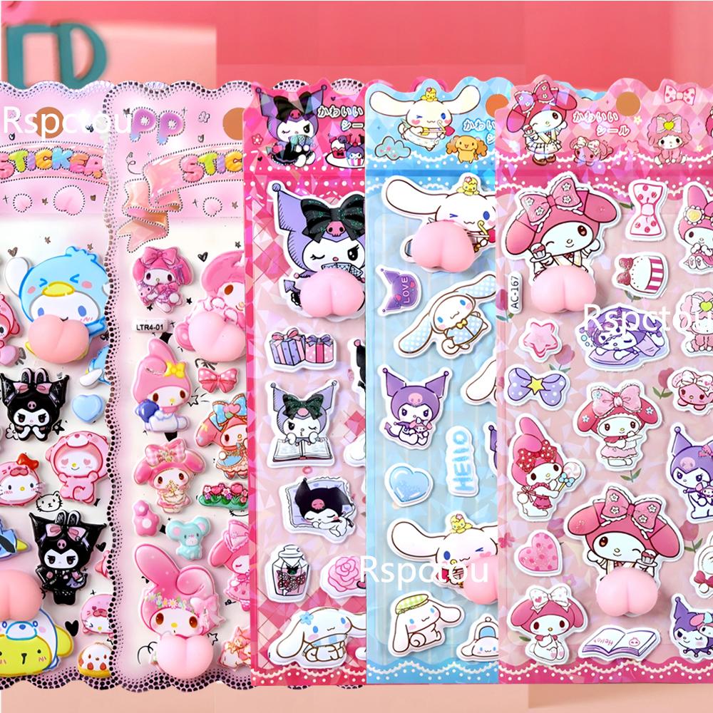 Cute Creative Sanrio Happy Buttocks Stickers Kawaii Cartoon Kuromi My Melody Soft Pinchable Decompression 3D Bubble Decals Gift