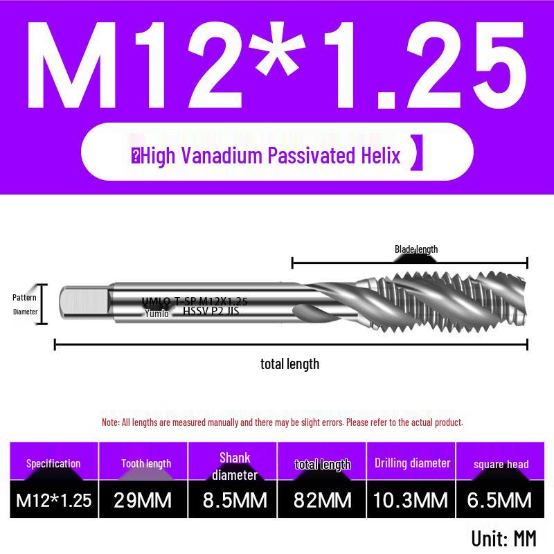 UMLO High Vanadium Spiral Tap Machine for M3-M10 Stainless Steel Tapping