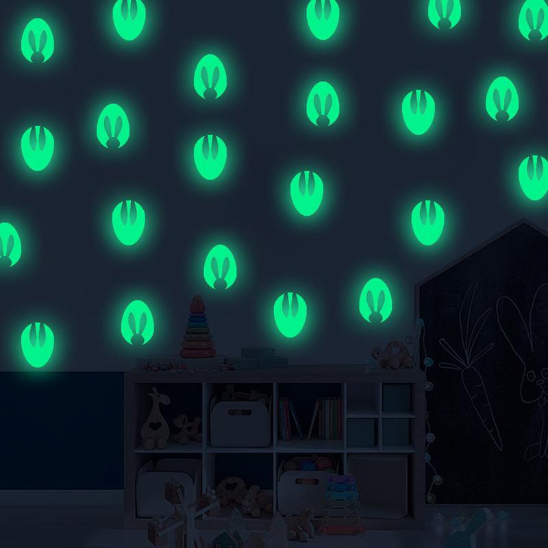 Glow in the Dark Bunny Stickers Rabbit Egg Easter Glow Stickers Easter Wall Decal Glowing Wall Decor Stickers Bunny Egg Easter China Mainland