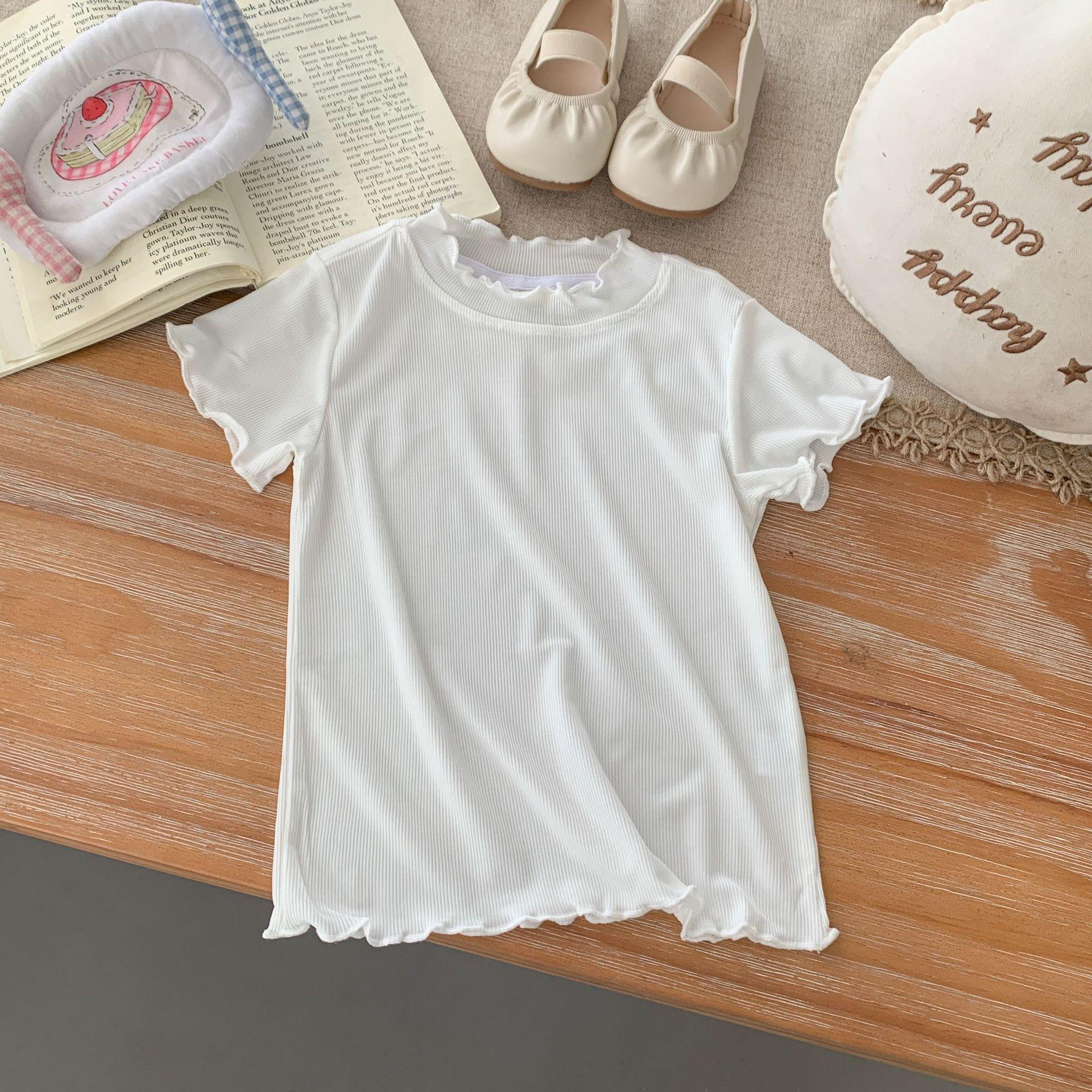 

Дівчача повсякденна футболка з короткими рукавами, спортивний топ з льоду, дитячий суцільний колір, базова сорочка 90cm білий