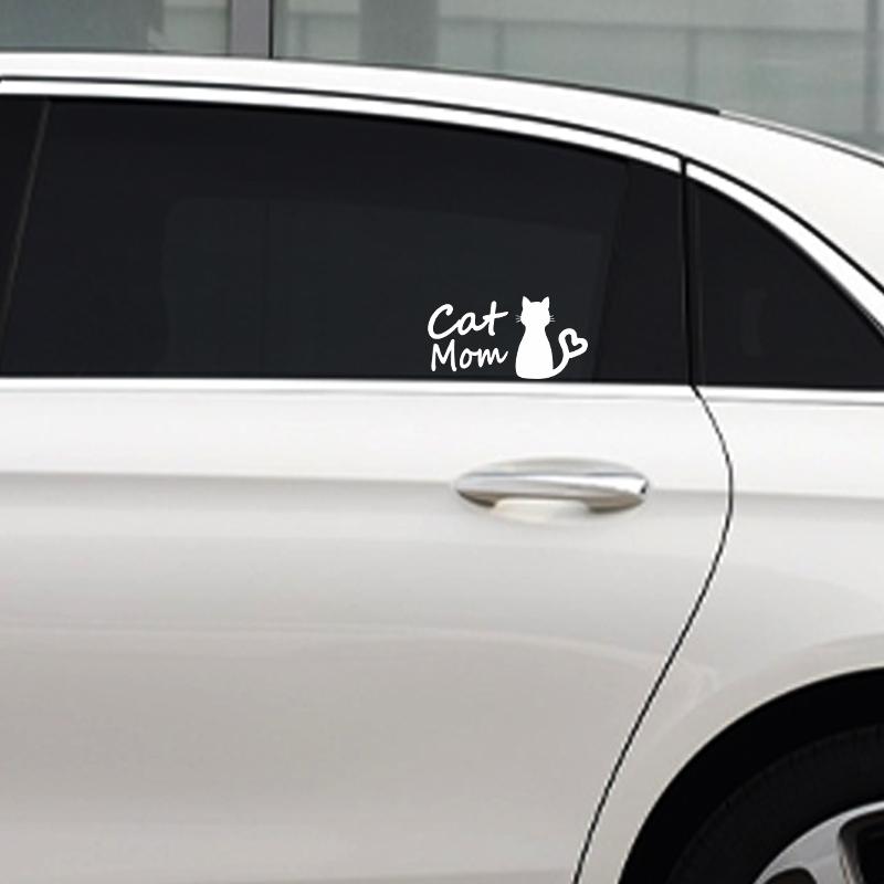 G155 13CMX6.7CM Cat Mom Car Sticker FunnyVinyl Deca Decor Black Silver for FiatStickers