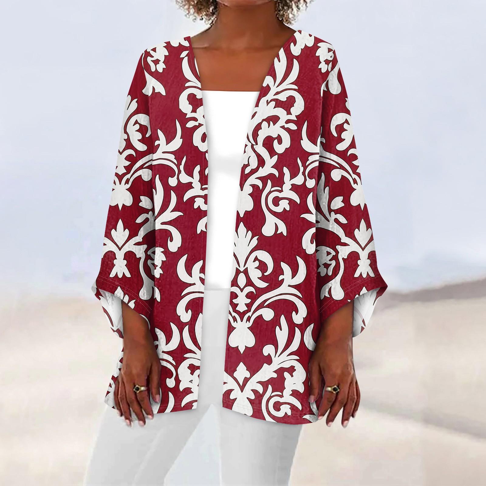 

Женская повседневная модная легкая куртка средней длины с принтом в стиле ретро, ​​кардиган XL красный