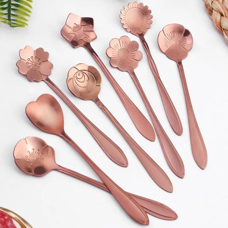 Set 8 Bucăți Linguriță Floricică Mică Oțel Inoxidabil 304 Linguriță pentru Înghețată Cafea Cadouri Veselă pentru Desert Accesorii Veselă de Bucătărie
