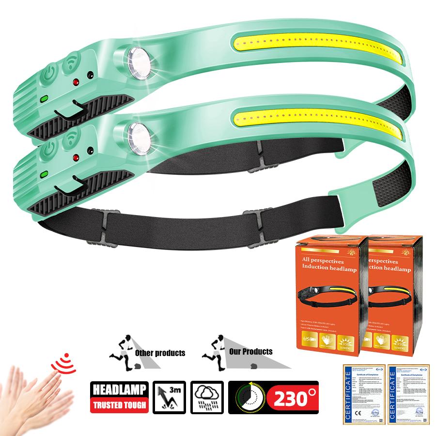 Rechargeable Sensor LED Headlamp -LED Headlight with 5 Modes Built-in 18650 for Fishing, Camping,Night Running (IPX4 Waterproof)