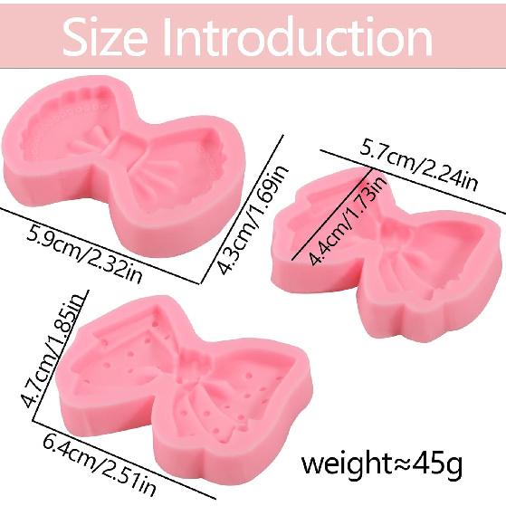 3 Pcs Exquisite Bow Chocolate Silicone Molds Cute Three-Dimensional Bow Cake Decoration Fondant Molds, for Birthday Party Cupcake Toppers Cookies