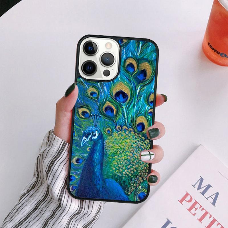 Bird Peacock Feather Phone Case For iPhone 17 Air 14 13 12 16Pro Max 15 Plus Max Cover Shell coque