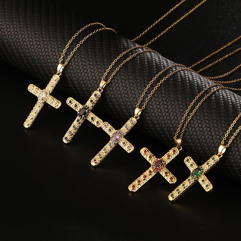 New Design Zircon Cross Pendant Necklace Stainless Steel Vintage Geometric Choker Jewelry Party Gifts For Women Girls