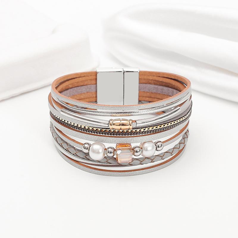 Multilayer Leather Bracelet for Women Boho Wide Wrap Bangle Jewelry Gifts