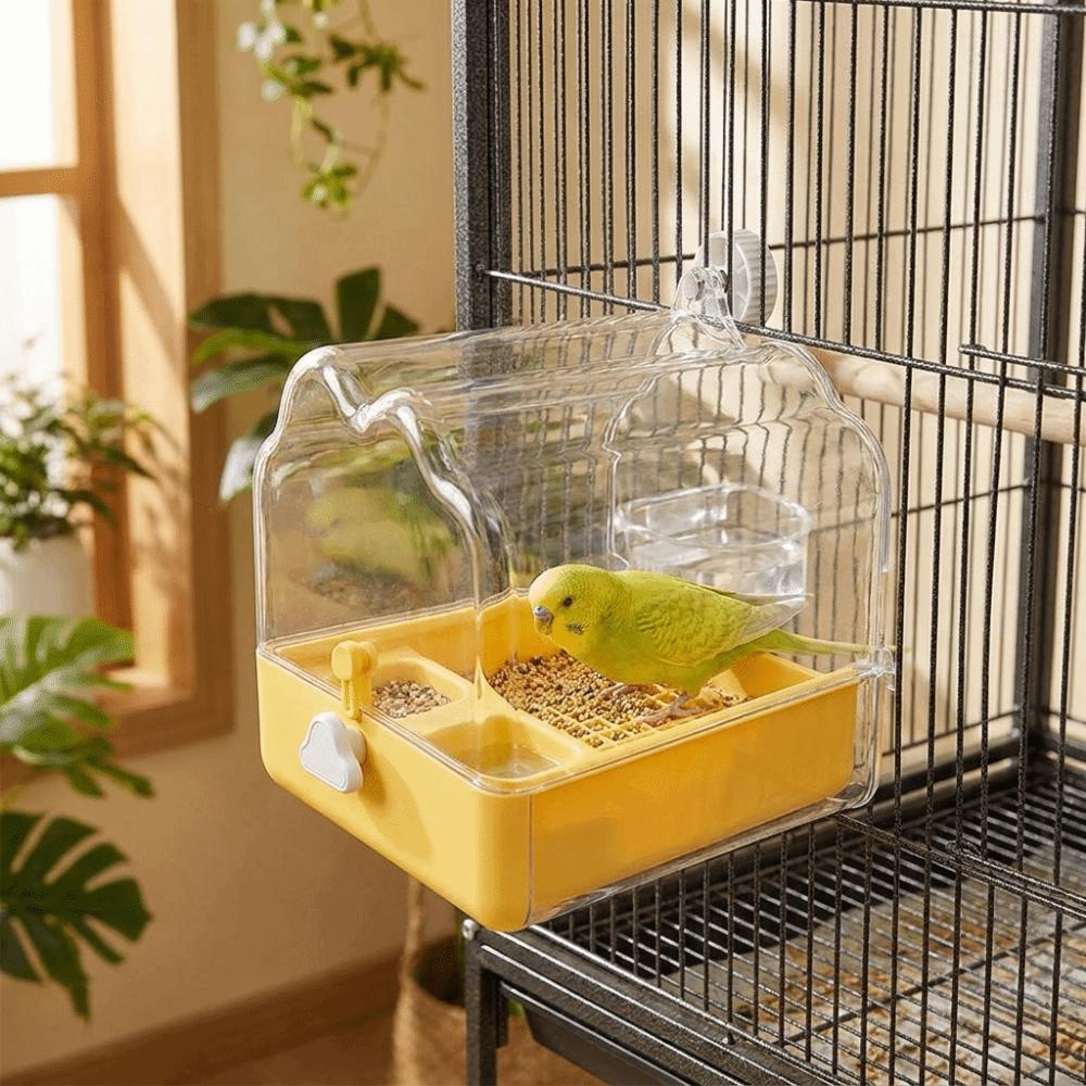 Large Capacity Bird Birdbath Feeder Hanging Transparent Parrot Bath Tub Splash Proof Detachable Parrot Shower Box