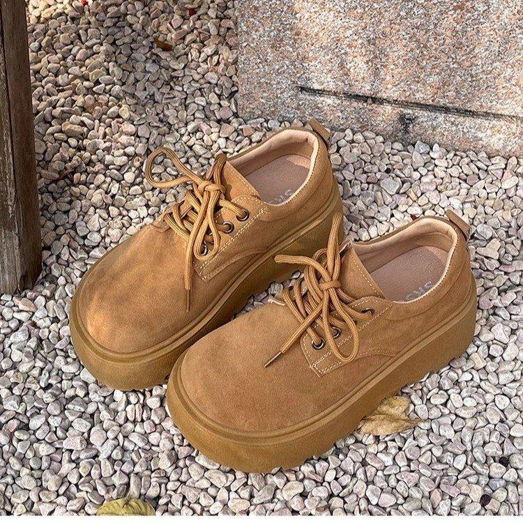 

Lace-up heightening muffin thick-soled matte single shoes small spring new retro and thin 35 верблюд