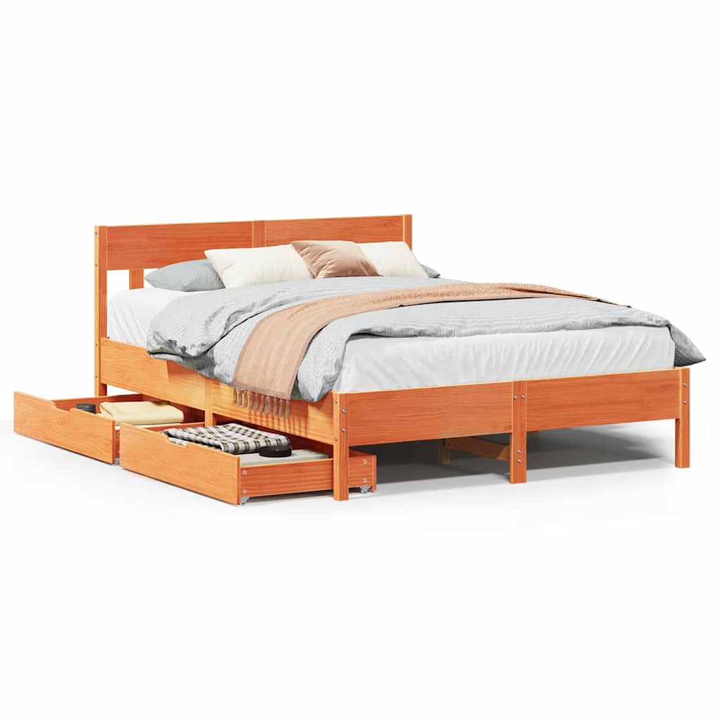 Vidaxl Bed Frame Without Mattress, Waxed Brown, 160X200 Cm, Solid Pine