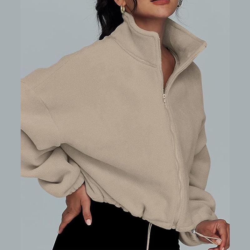 

2023 Женская свободная толстовка-кардиган с воротником-стойкой на молнии, осень/зима Small