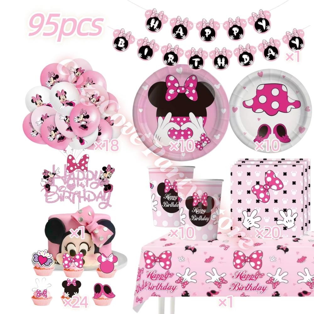 Minnie Mouse Birthday Party Supplies Pink Minnie Balloon Cup Plate Banner For Kids Girls Party Favor Gifts Baby Shower Decor