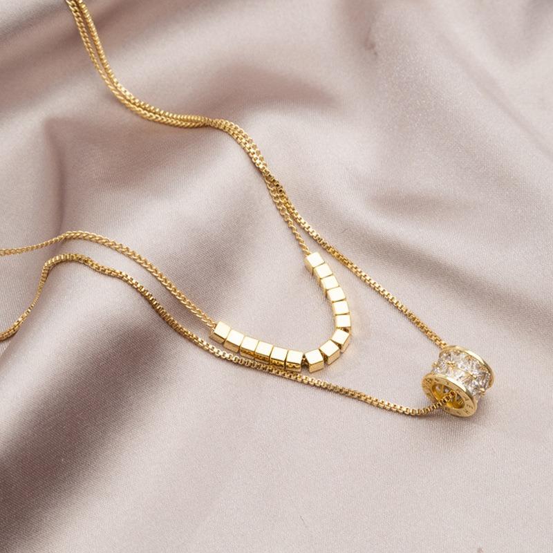 Double Layered Stacked Zircon Small Waist Necklace For Women Luxury Light Premium Sweater Chain