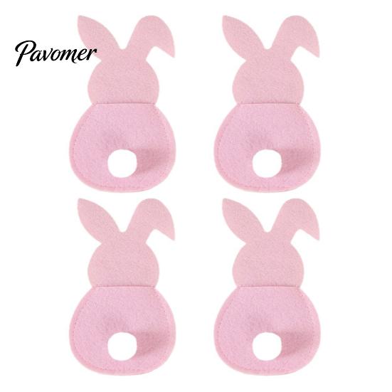 Easter Dinner Table Decor 4 Pcs Bunny Cutlery Holders, Felt Tableware Pouch Bags, Cute Rabbit Utensil Decorative Fork Spoon Sleeve, Spring Knife