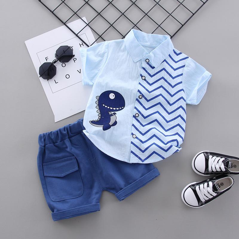 

Children s Dinosaur Shirt Set - Summer Boys Casual 2-piece Set 100cm