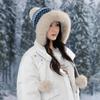 Ethnic Style Furry Warm Hat Women's Winter Plush Thickened Hairball Cold Hat Outdoor Ski Hat