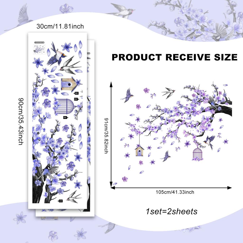 Mg19055 Creative Purple Branch Bird Flower Wall Sticker Bedroom Home Decoration Self-Adhesive Pvc Wall Sticker