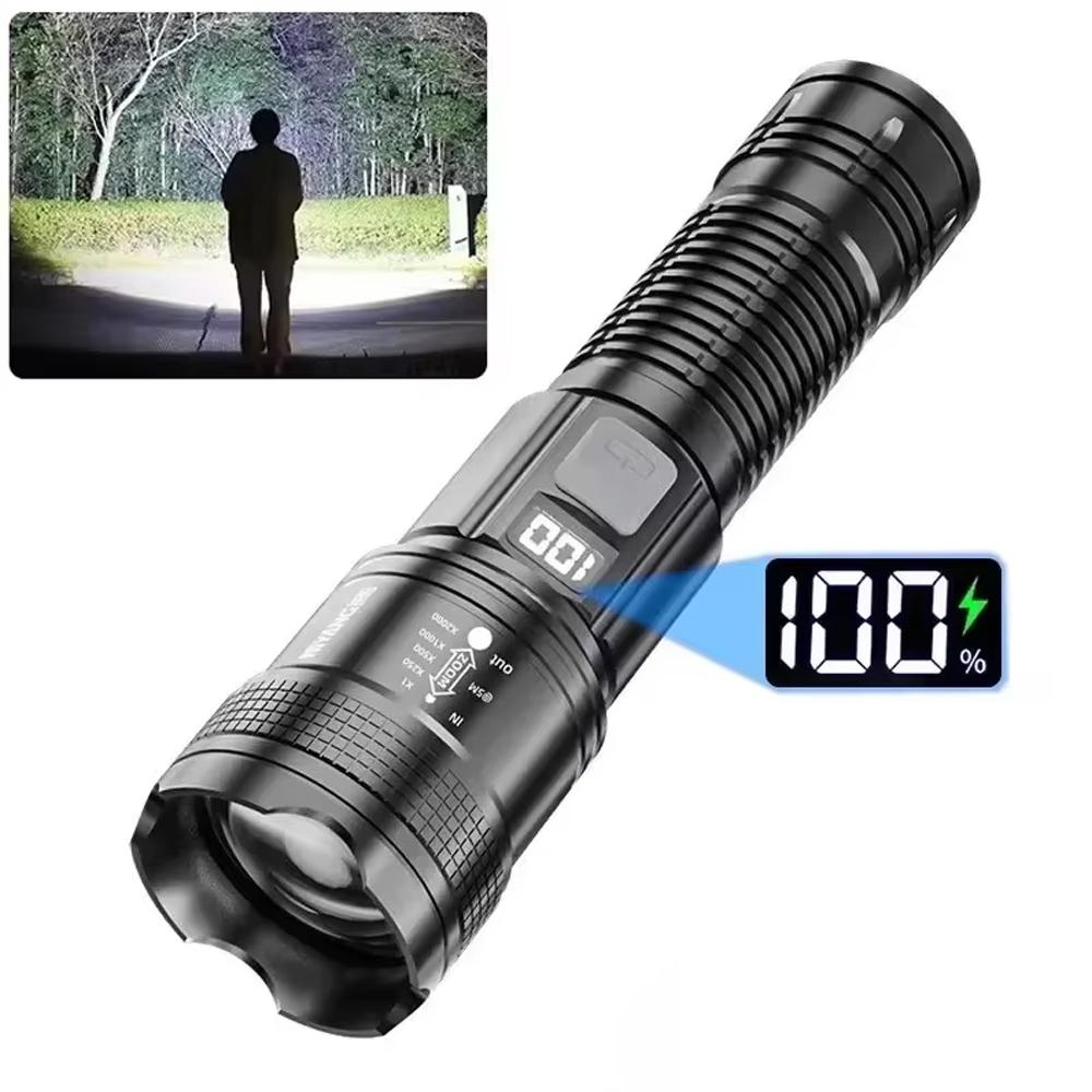 Ultra Bright LED Flashlight 2000LM Type-C Rechargeable Long Range Zoom Tactical Torch Outdoor Emergency Camping Fishing Lantern