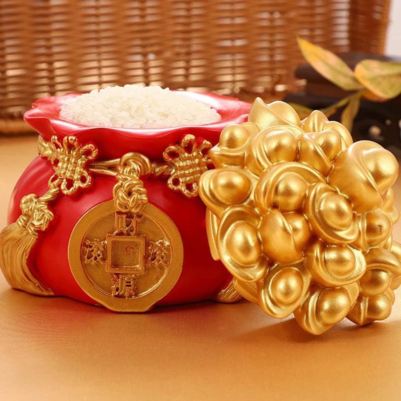 Good Luck Fortune Bag Ornaments Creative Gold Ingot Money Bag Home Desktop Resin Crafts Chinese Feng Shui Fa Cai Decoration