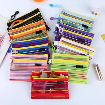 A6 Colorful Double Layer Mesh Storage Bag Daily Makeup Pouch Cosmetic Bag Portable Card Holder Earphone Organizer Coin Purse