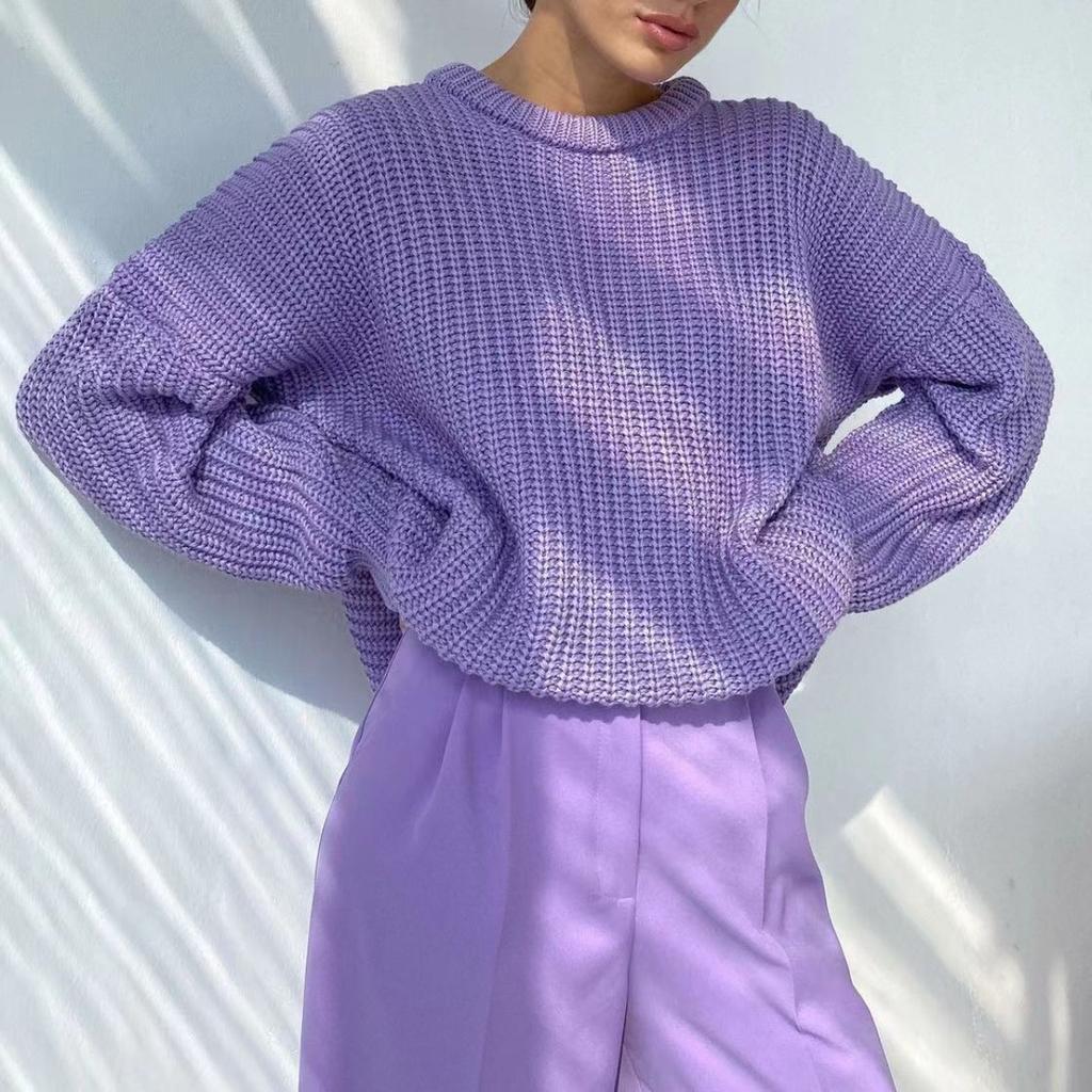 Solid Color, Round Neck, Thick Sweater, Women's, Autumn and Winter New Products, Loose Fitting, Long Sleeved, Pullover Knitted Sweater