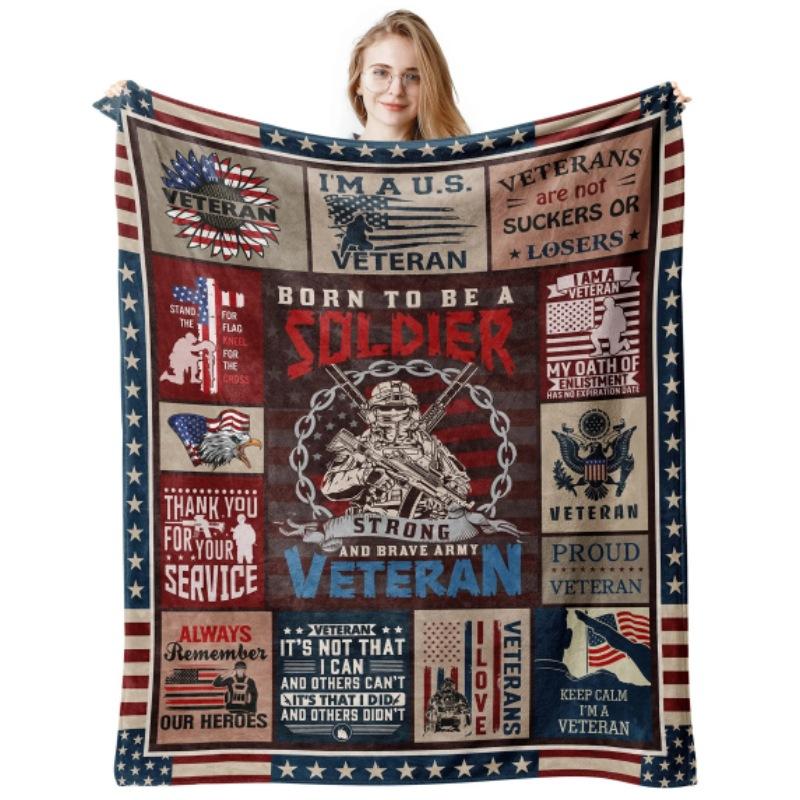 Veterans Gift Blanket, Sea, Land And Air Soldier Printed Decorative Flannel Blanket