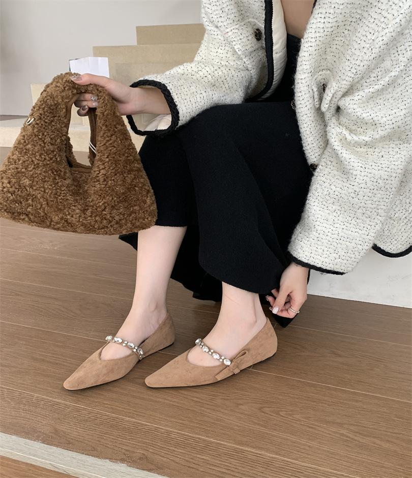 

Французские туфли на толстом каблуке из замши Мэри Джейн женские туфли 2025 осень и зима новая темпераментная модель на низком каблуке рабочие туфли 39 хаки