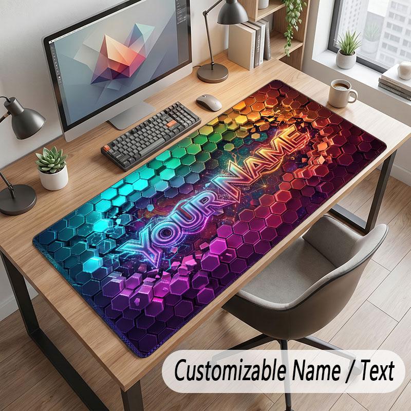 Abstract Geometric Theme Customized Mouse Pad Personalized Print Name Text Desk Mat For Home Office Table Decor