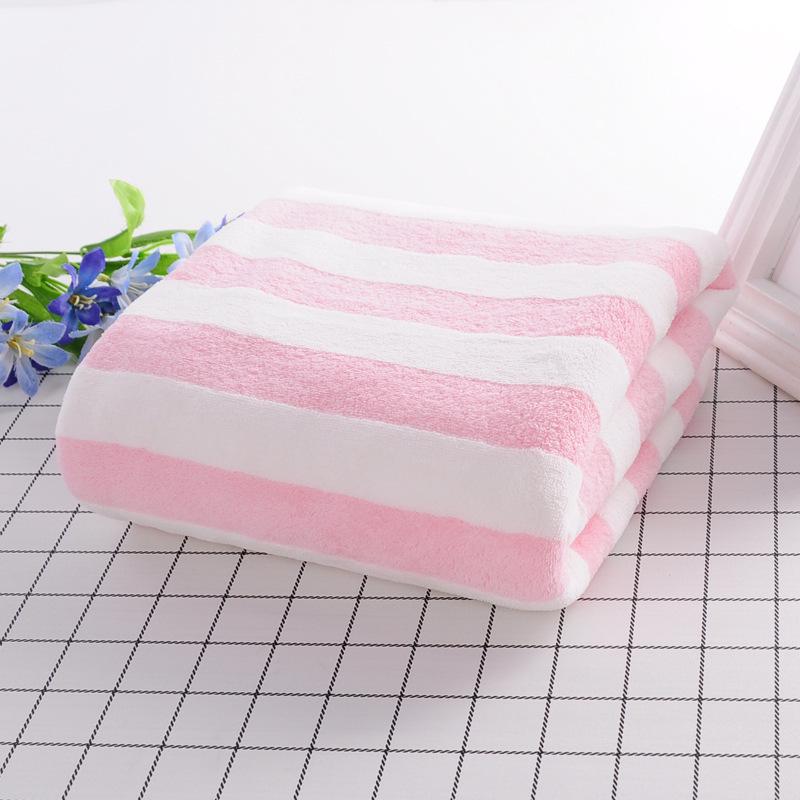 Thickened Coral Fleece Bath Towel: Non-Shedding, Quick-Dry, Water-Absorbent with Color Stripes