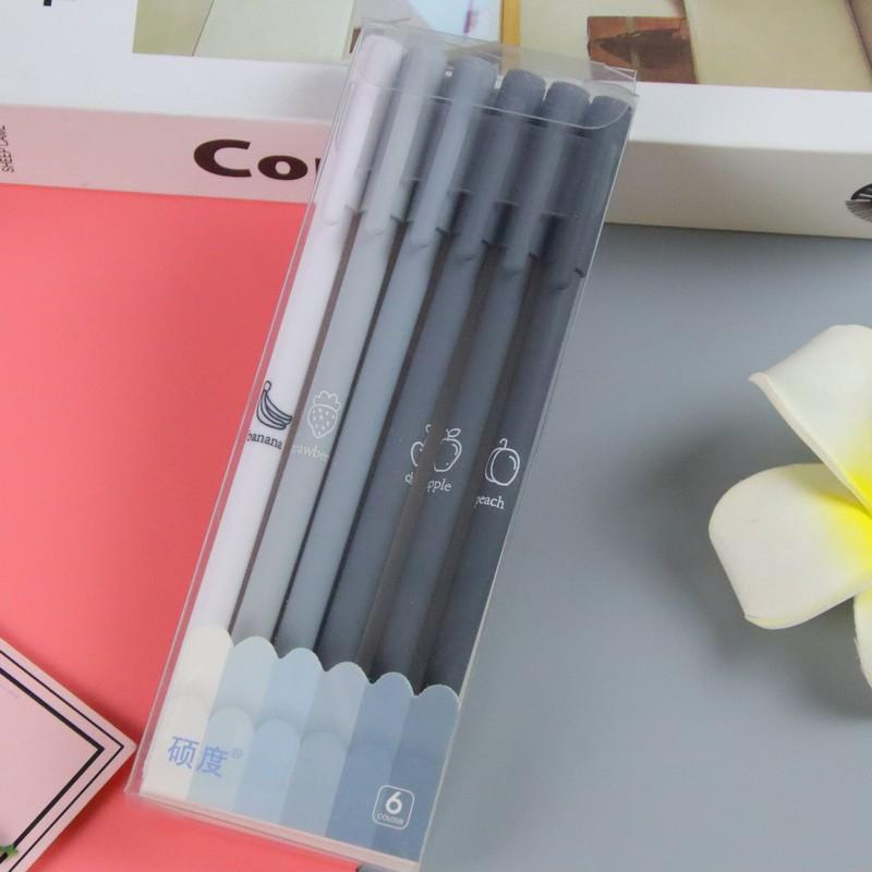 12pcs/box Simplicity Gel Pen Fashion Gradient Pen Solid Color 0.5mm Black Ink Gel Pen Lovely Stationery Pen Writing Supplies