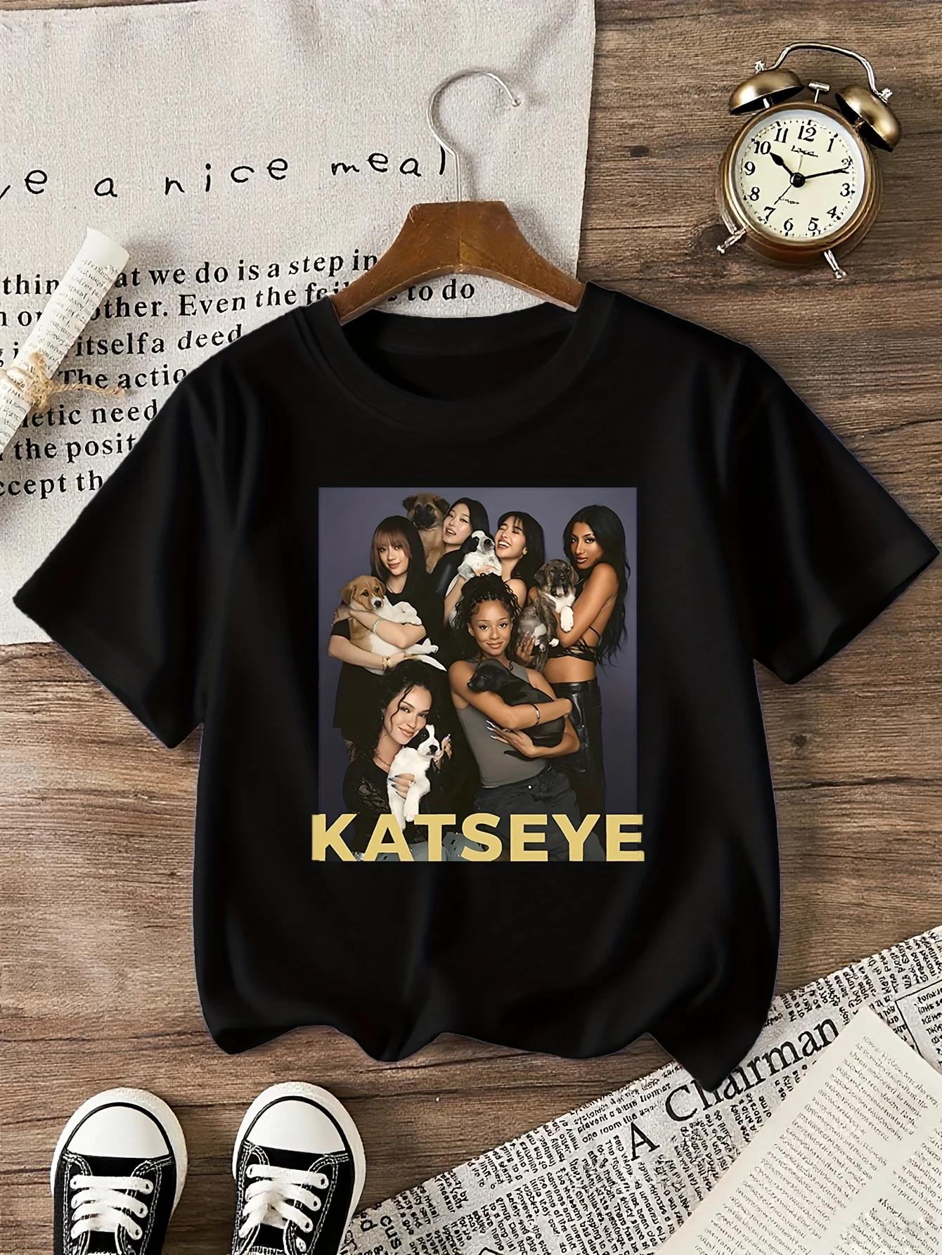 Girls graphic Tshirt suitable for children featuring KATSEYE print design casual short sleeves crew neck 100