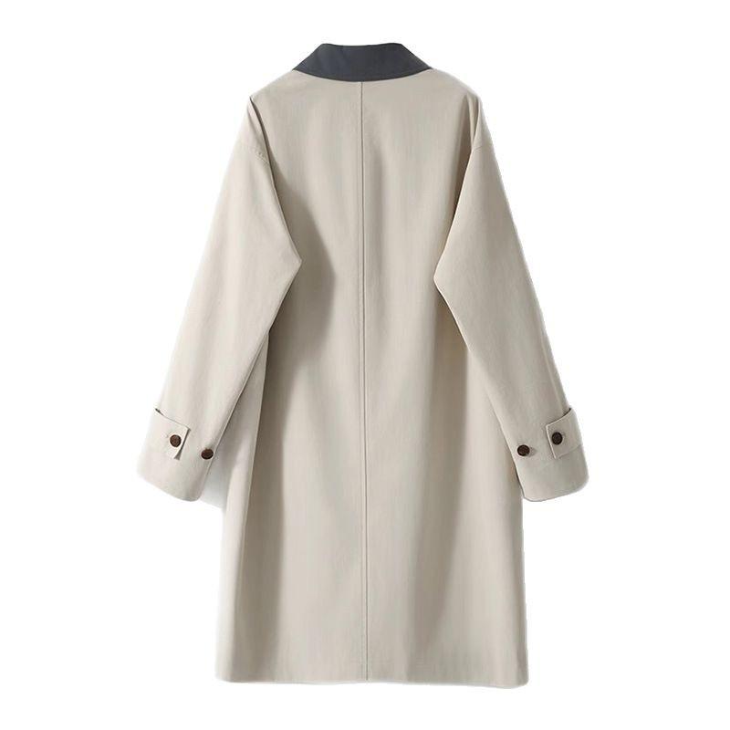 

Двубортный тренч, текстурированный воротник с отделкой, модное литературное и свободное пальто средней длины, новая женская одежда на весну и осень XL