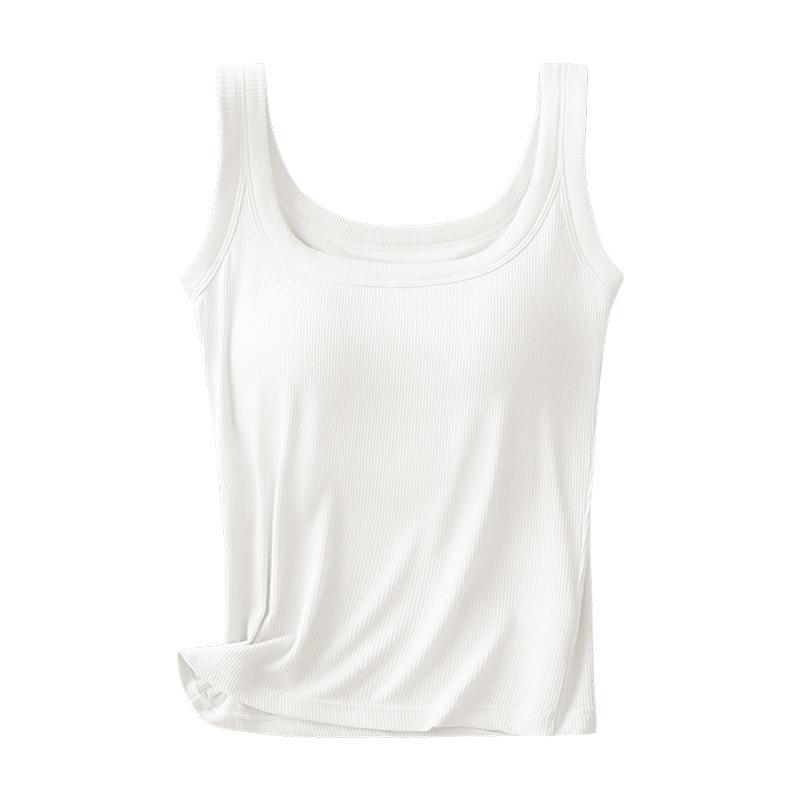 

Женский летний топ на бретелях 2024 с нагрудными вкладышами – Красивый топ в рубчик с интегрированным бюстгальтером на спине L (90-105 jin)