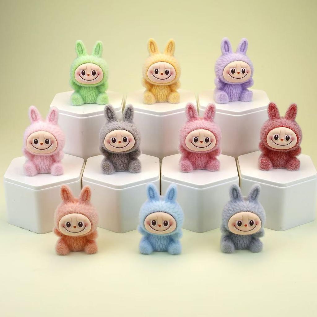10pcs Mini Labubu Sitting Party Car Decoration Accessories Bubble Mart Cute Grain Decoration Plush Doll Pullcloth Doll